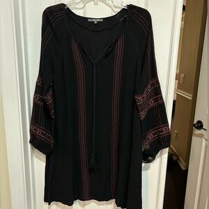Miss Me Black Dress Boho Shabby Chic Bell Sleeve Embroidery Medium